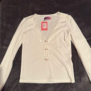 Edikted White Lace Detail Long Sleeve Top